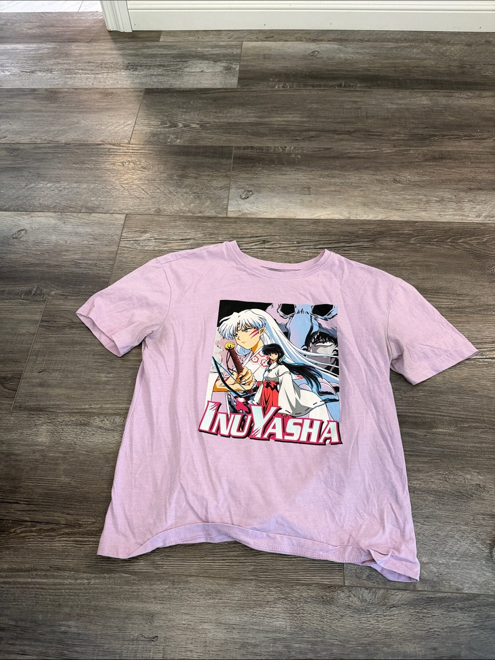 Light Pink InuYasha Graphic Short Sleeve Tee - Women's Casual Top